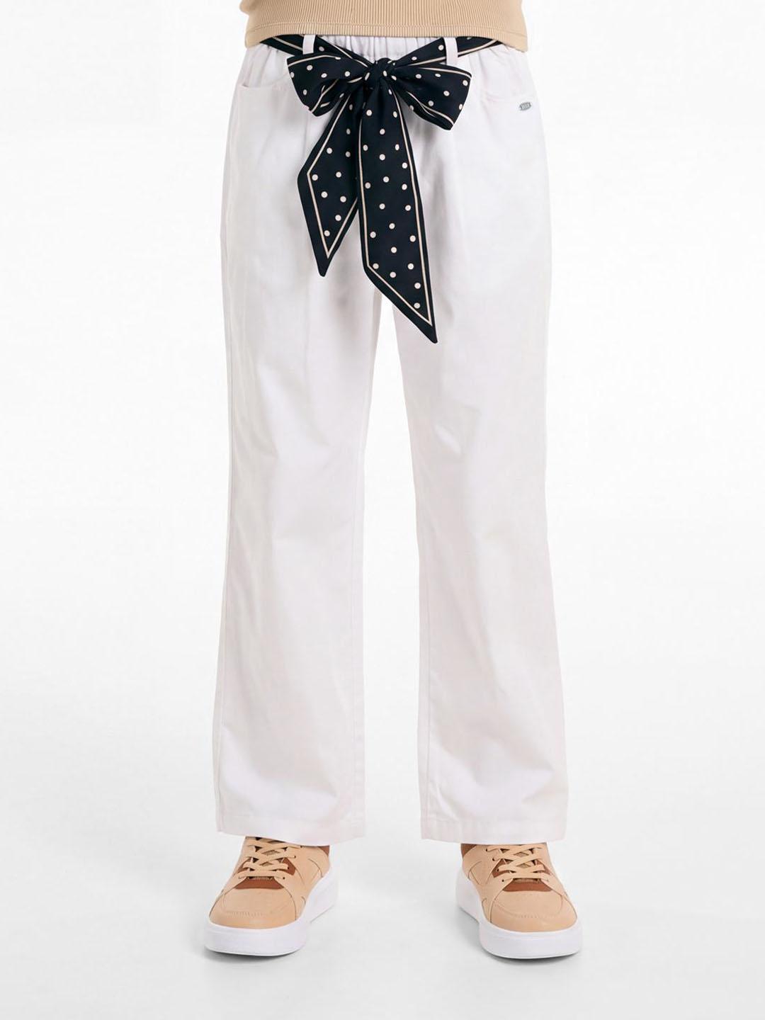 Elle Girls White Solid Regular Fit Cotton Trouser