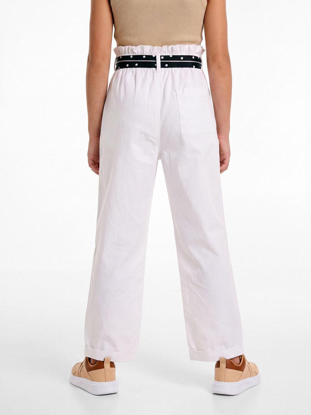 Elle Girls White Solid Regular Fit Cotton Trouser