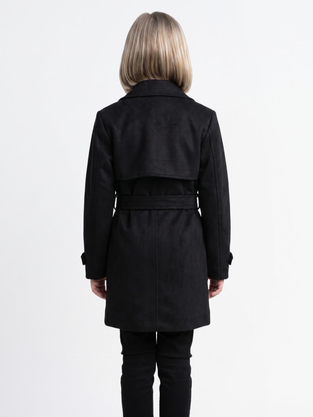 Elle Girls Black Regular Fit Solid Overcoat