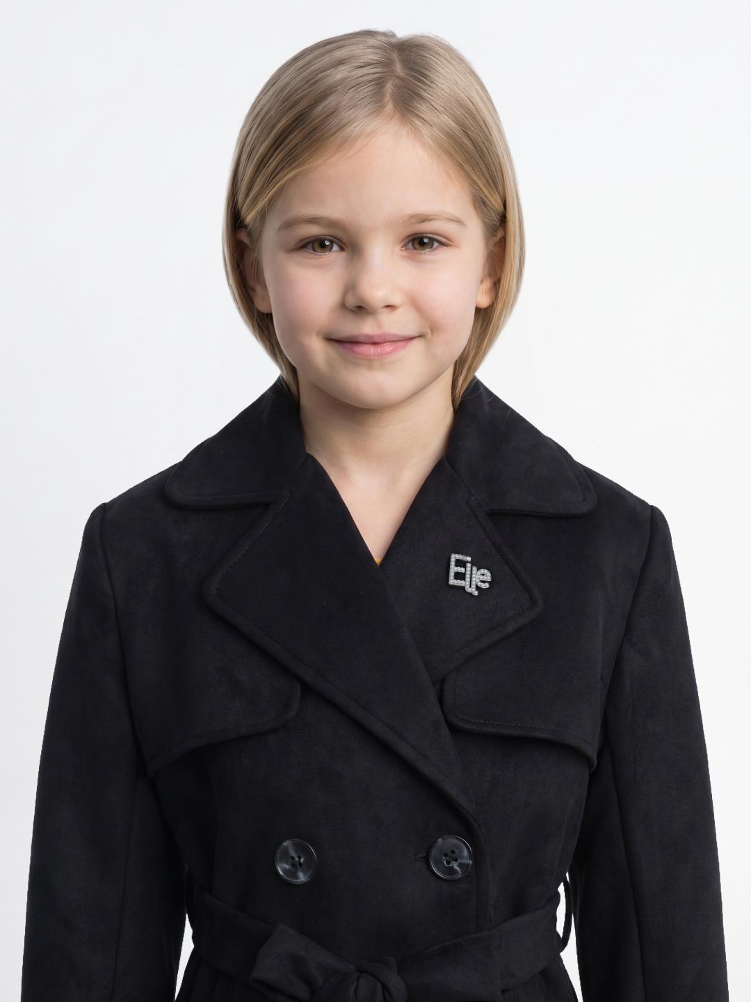 Elle Girls Black Regular Fit Solid Overcoat