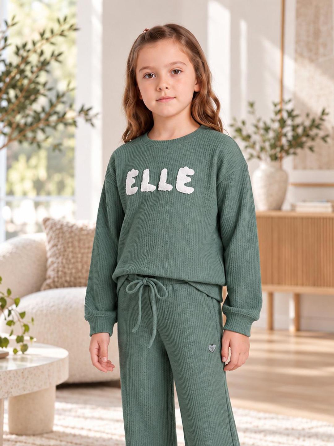 Elle Girls Green Solid Regular Fit Stretchable Sweatshirt