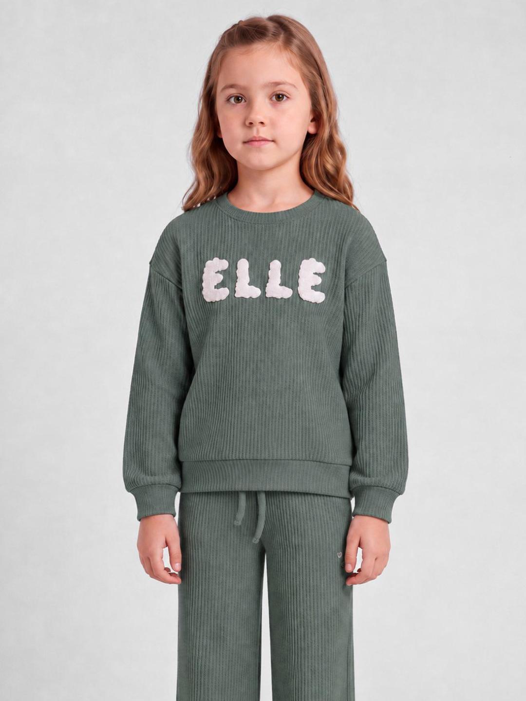 Elle Girls Green Solid Regular Fit Stretchable Sweatshirt