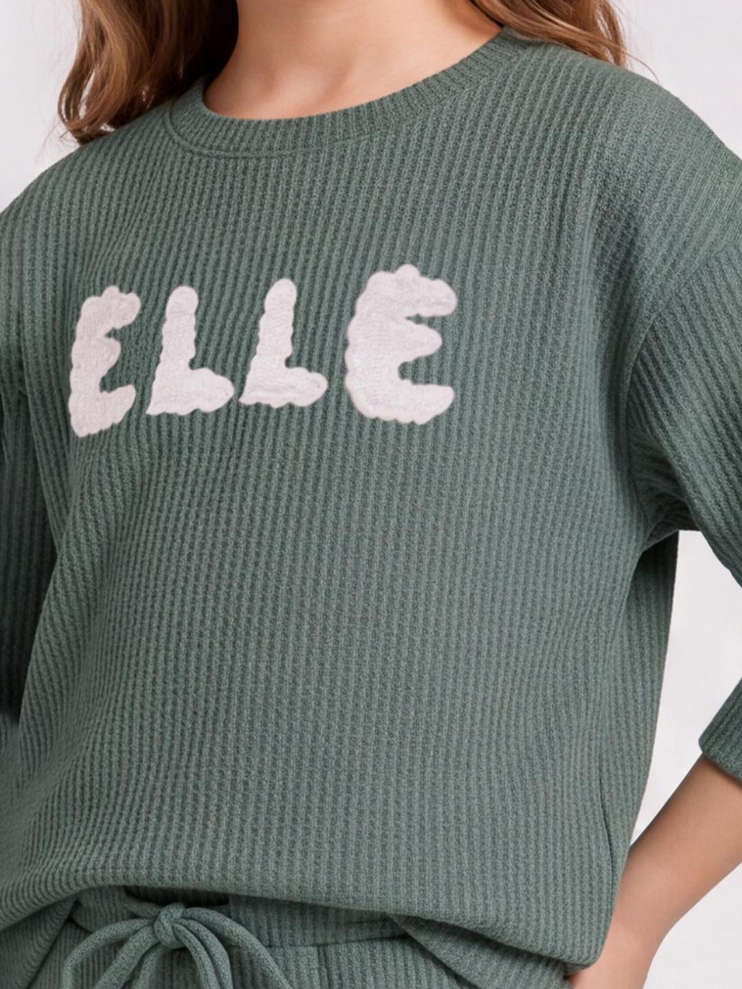Elle Girls Green Solid Regular Fit Stretchable Sweatshirt