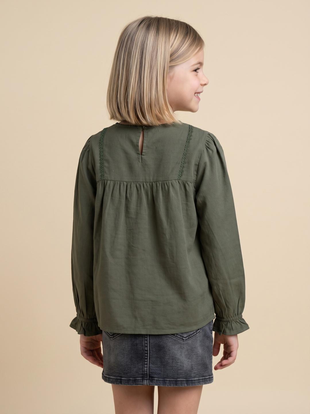 Elle Girls Olive Fit & Flared Solid Top