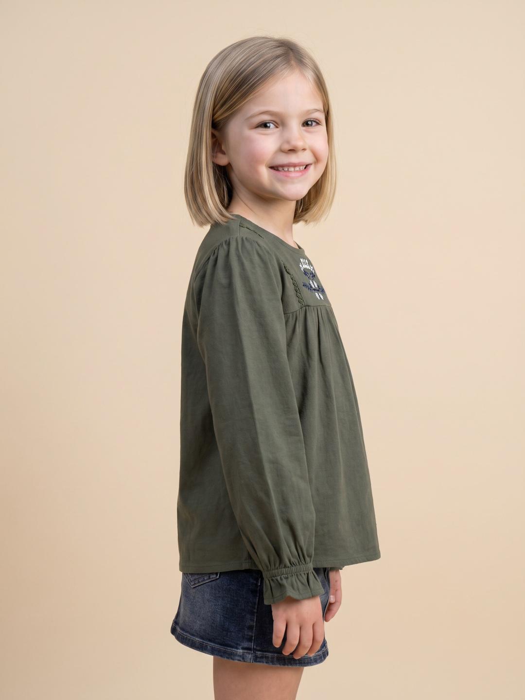 Elle Girls Olive Fit & Flared Solid Top