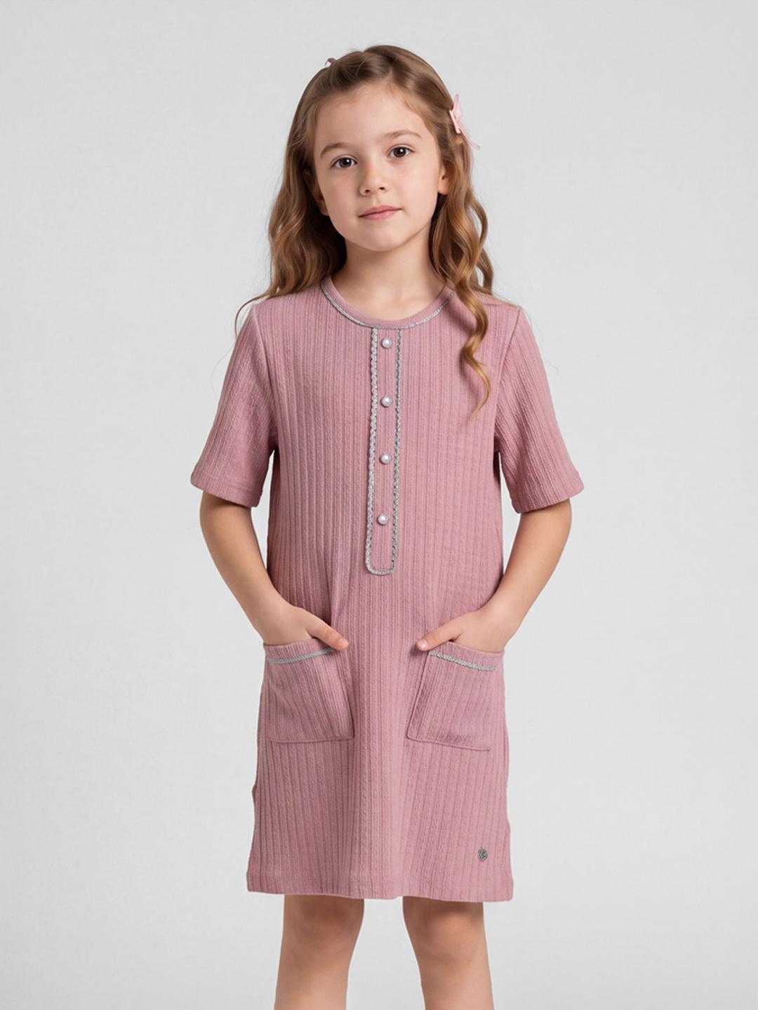 Elle Girls Pink Striped A-Line Fit Midi Dress