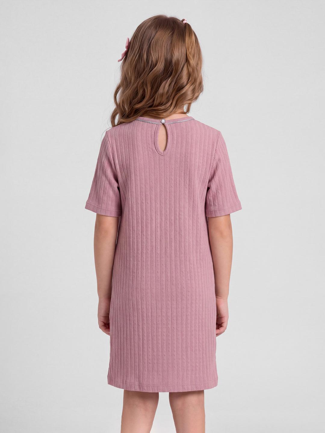 Elle Girls Pink Striped A-Line Fit Midi Dress