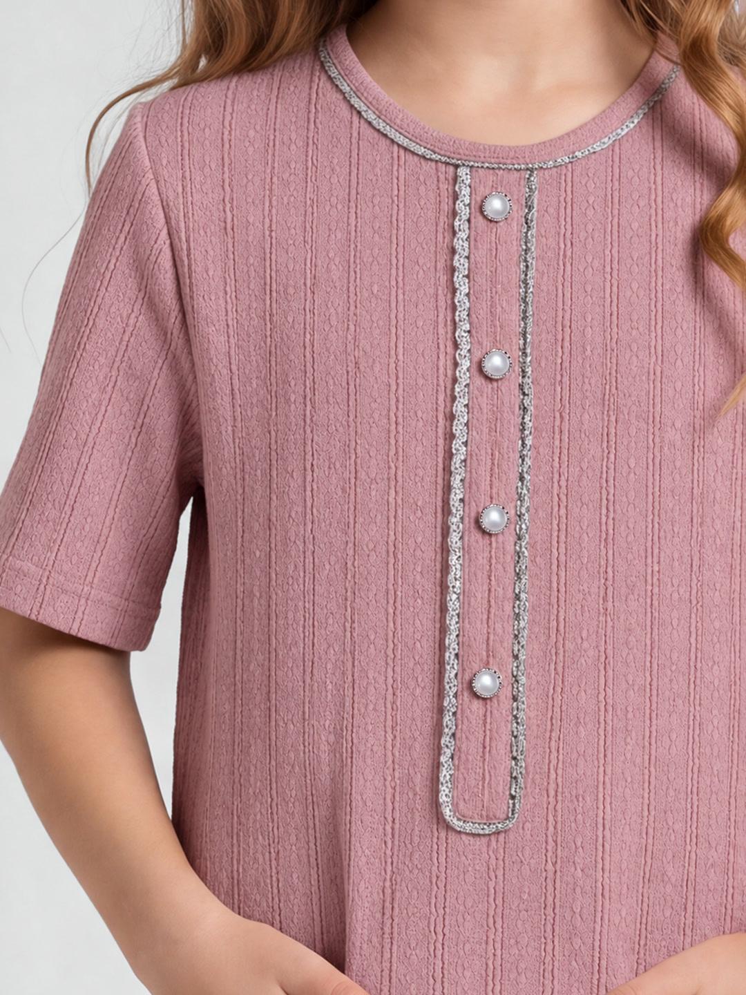 Elle Girls Pink Striped A-Line Fit Midi Dress