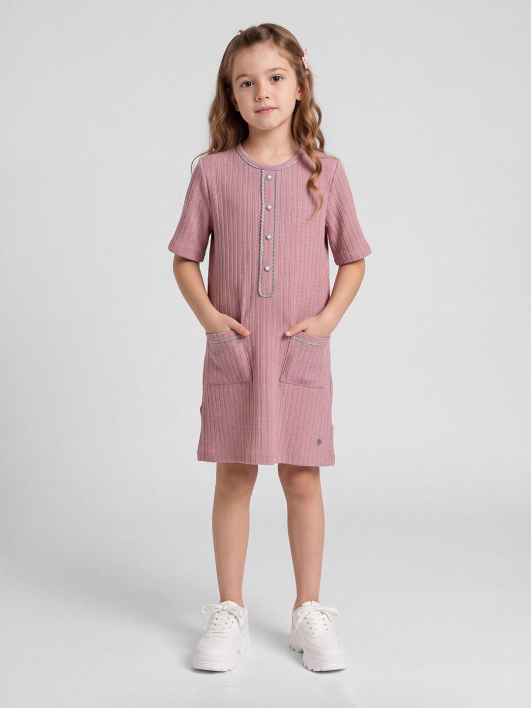 Elle Girls Pink Striped A-Line Fit Midi Dress