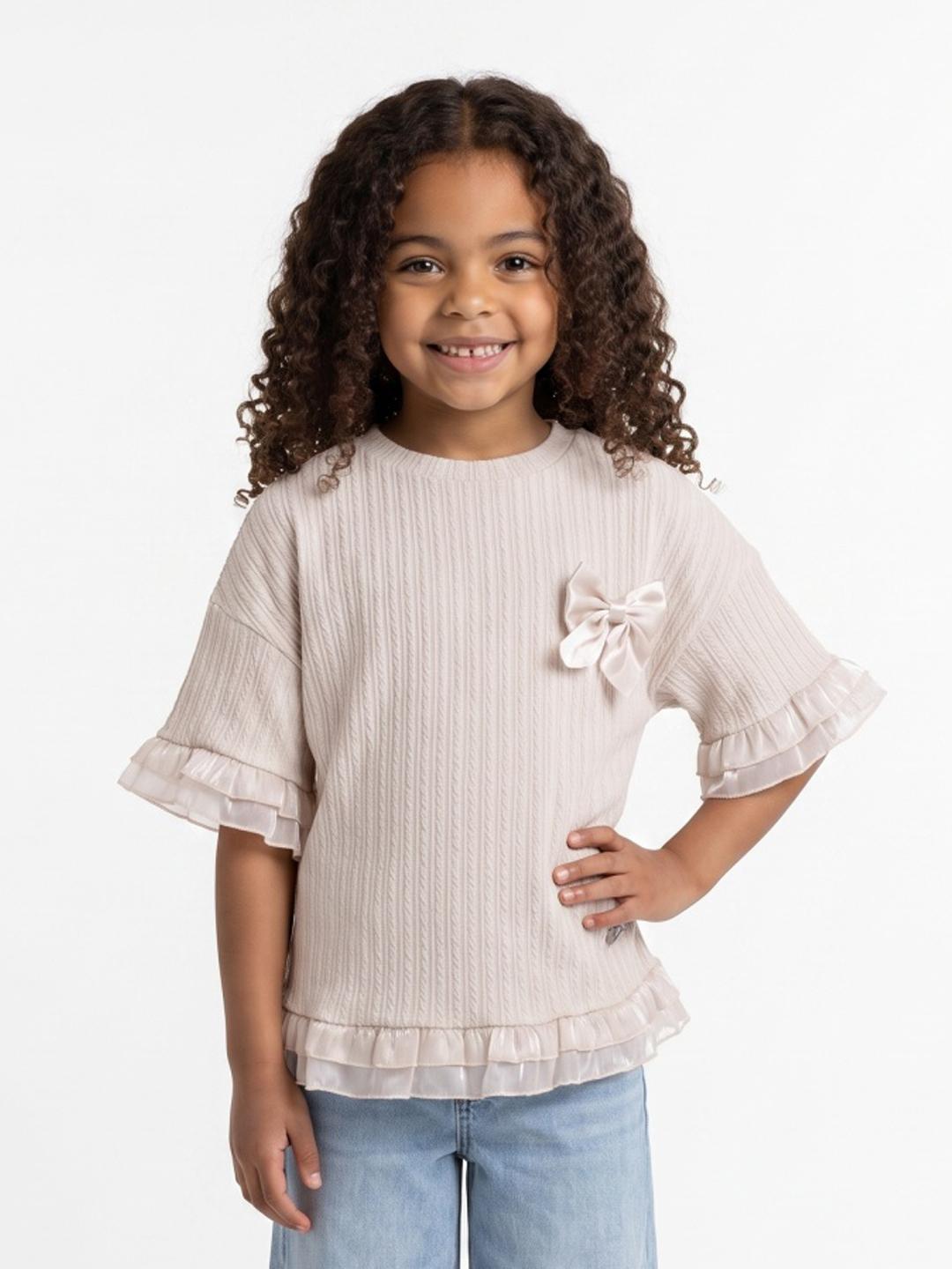 Elle Girls White Striped Oversized Cotton T-Shirt