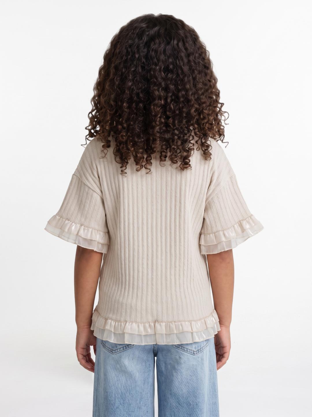 Elle Girls White Striped Oversized Cotton T-Shirt