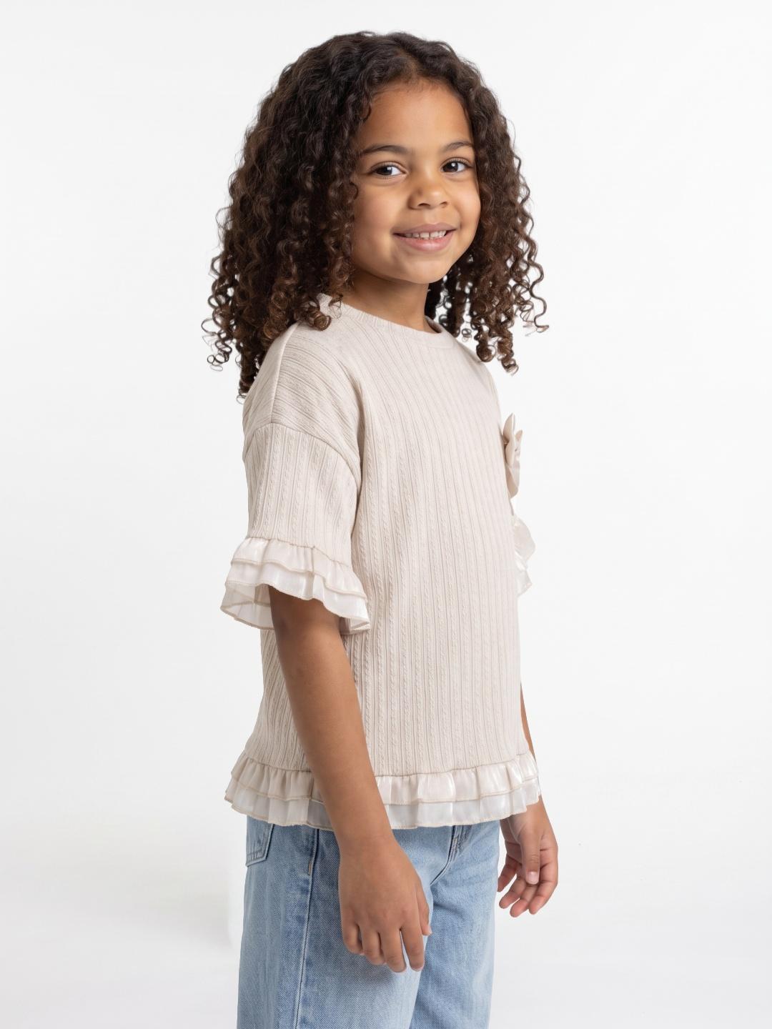 Elle Girls White Striped Oversized Cotton T-Shirt
