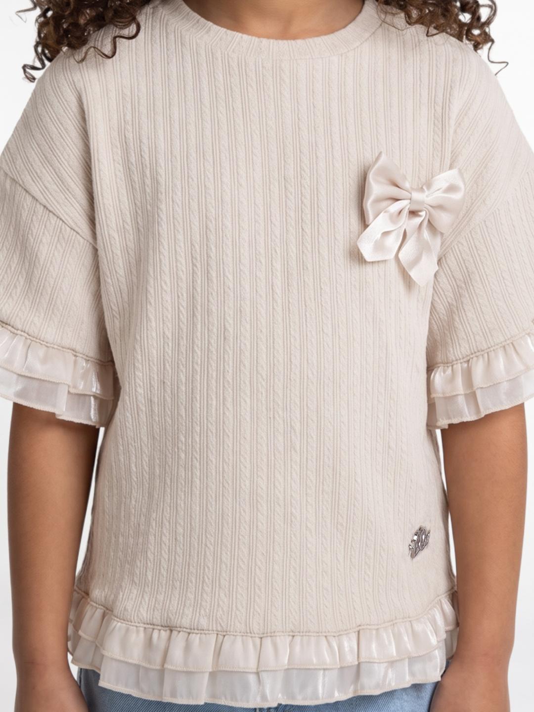 Elle Girls White Striped Oversized Cotton T-Shirt