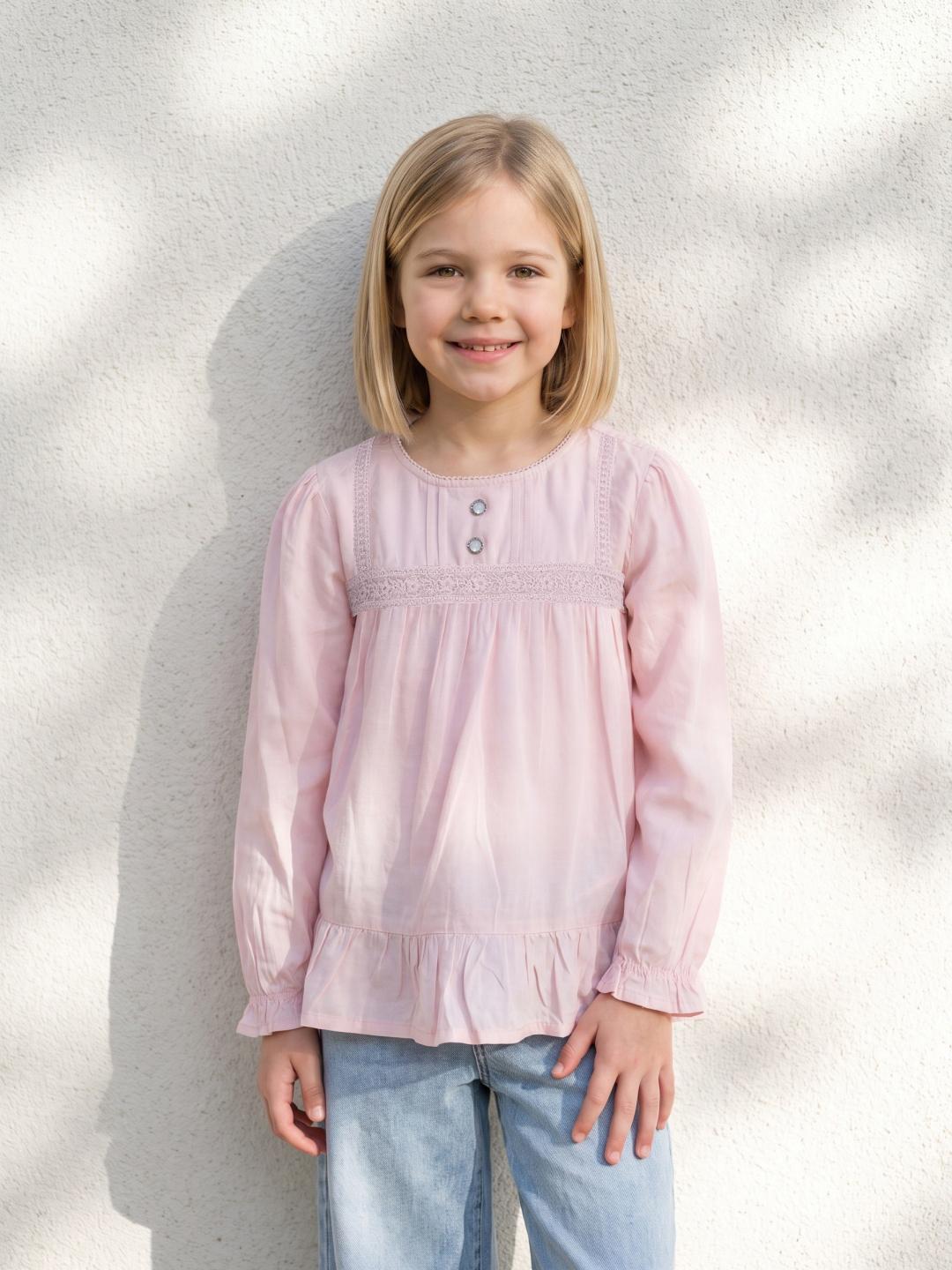 Elle Girls Pink Flared Fit Solid Top