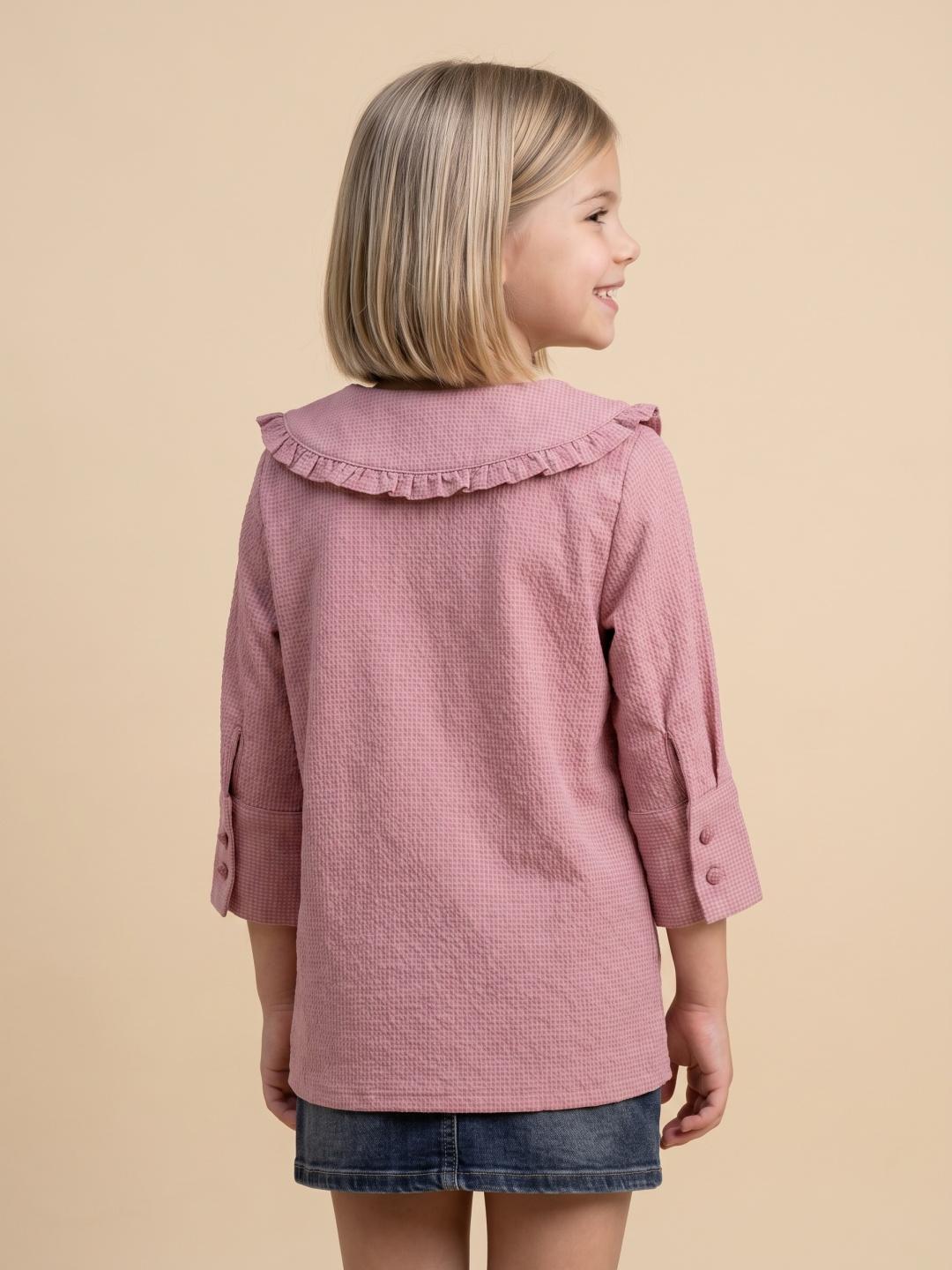 Elle Girls Pink Regular Fit Checked Peter Pan Collar Shirt