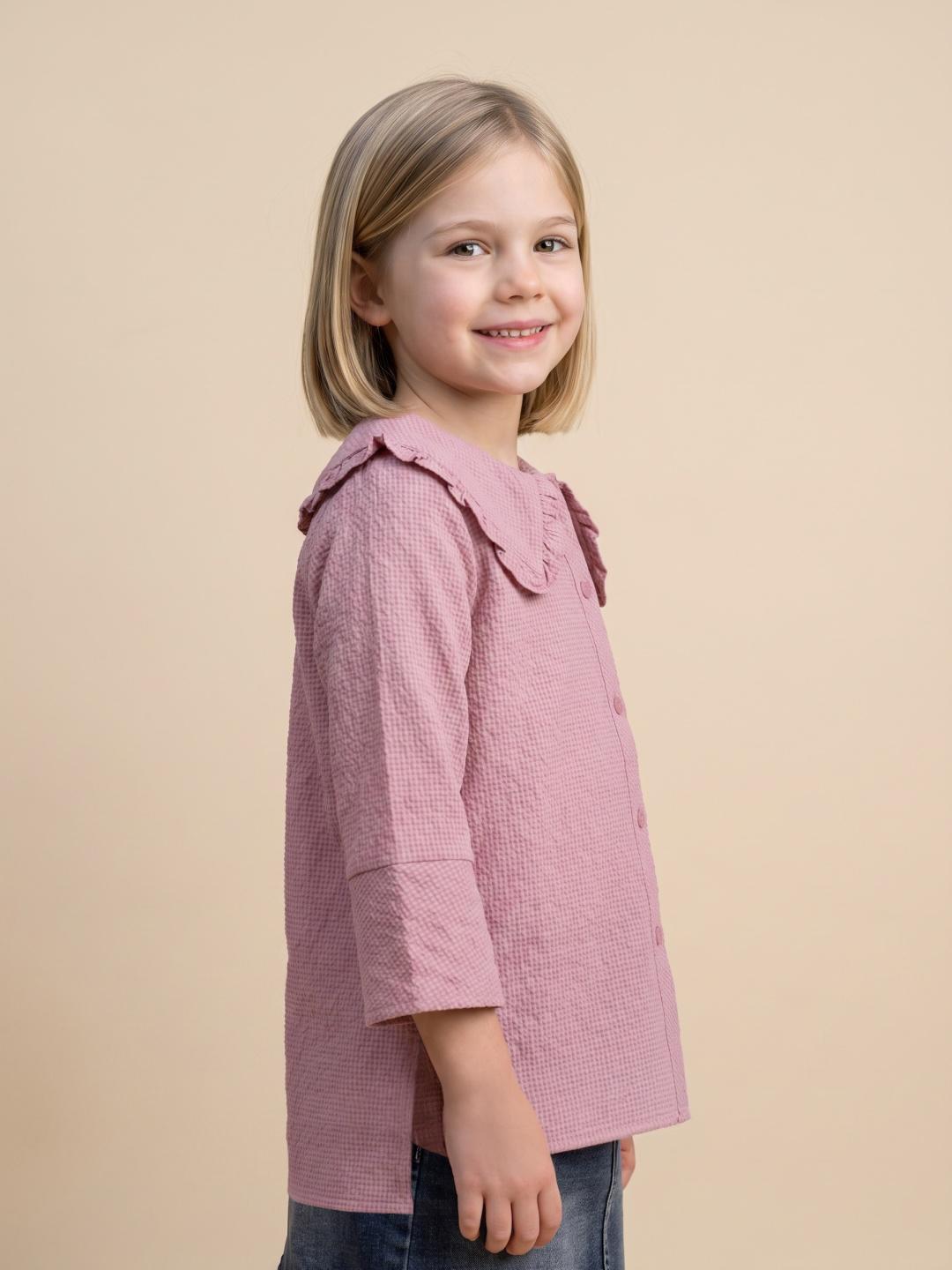 Elle Girls Pink Regular Fit Checked Peter Pan Collar Shirt