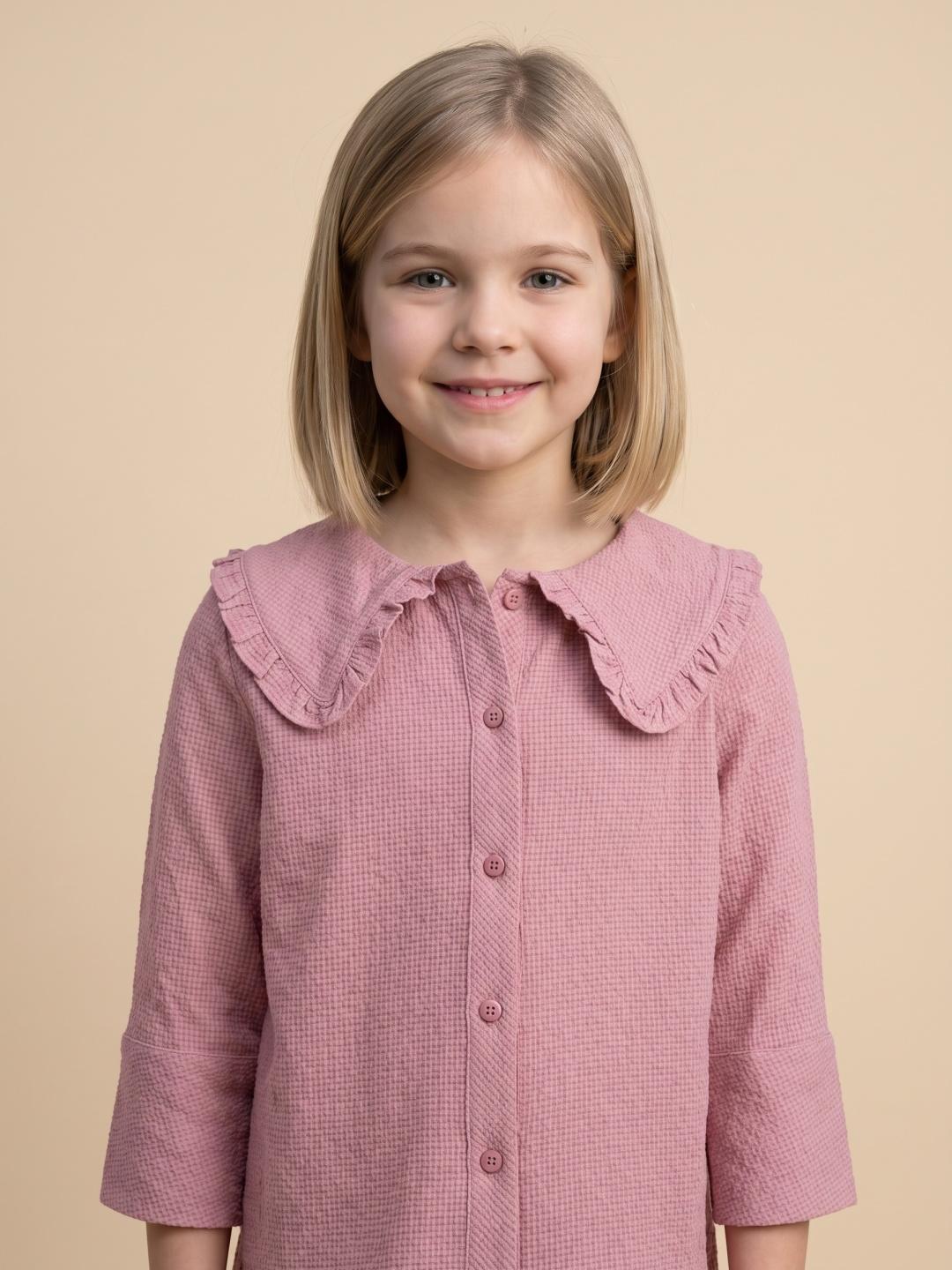 Elle Girls Pink Regular Fit Checked Peter Pan Collar Shirt