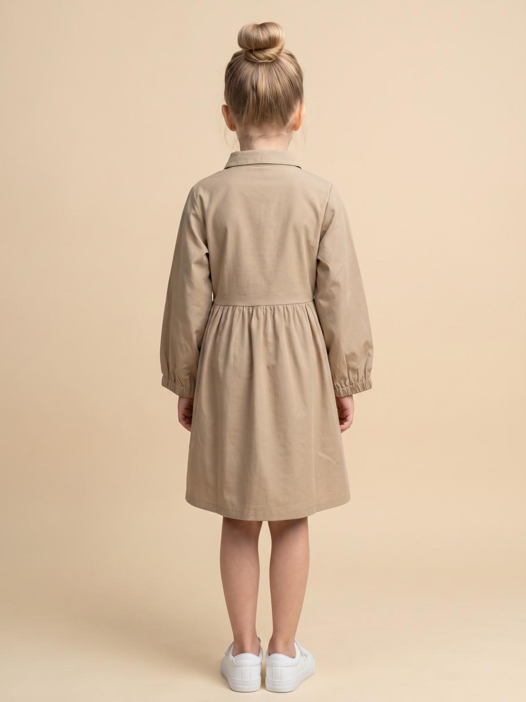 Elle Girls Beige Flared Fit Solid Dress