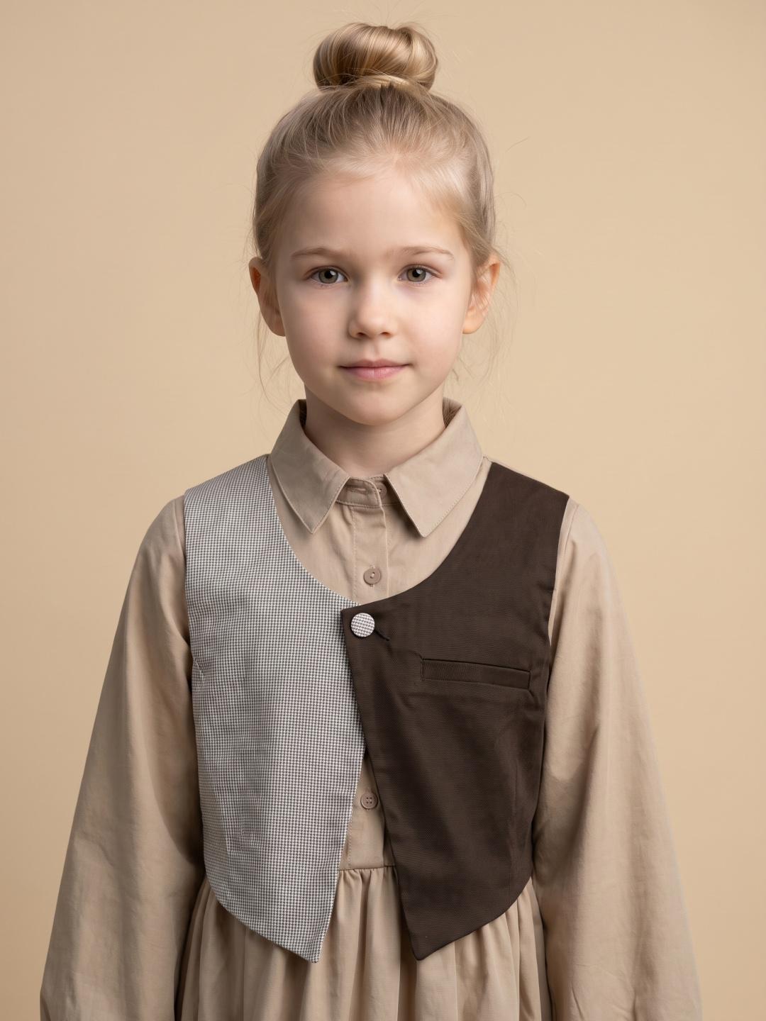 Elle Girls Beige Flared Fit Solid Dress