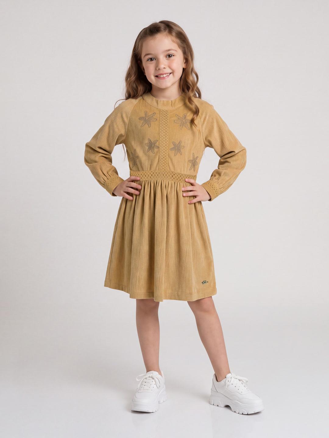 Elle Girls Mustard Floral Flared Midi Dress