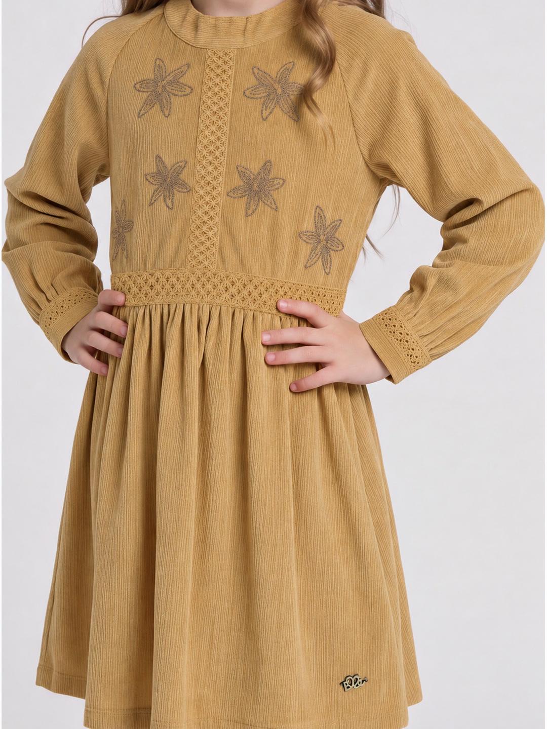 Elle Girls Mustard Floral Flared Midi Dress
