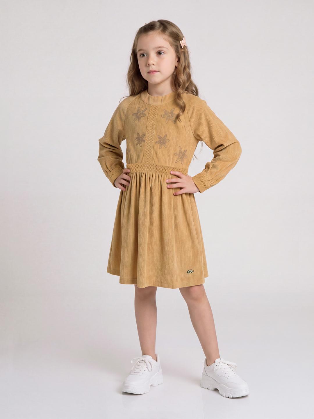 Elle Girls Mustard Floral Flared Midi Dress