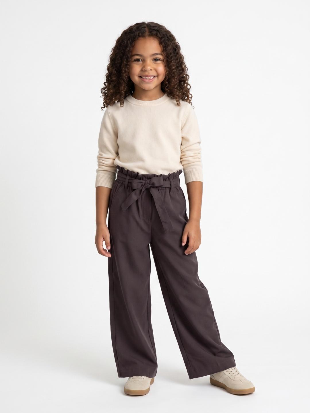 Elle Girls Brown Regular Fit Solid Trouser