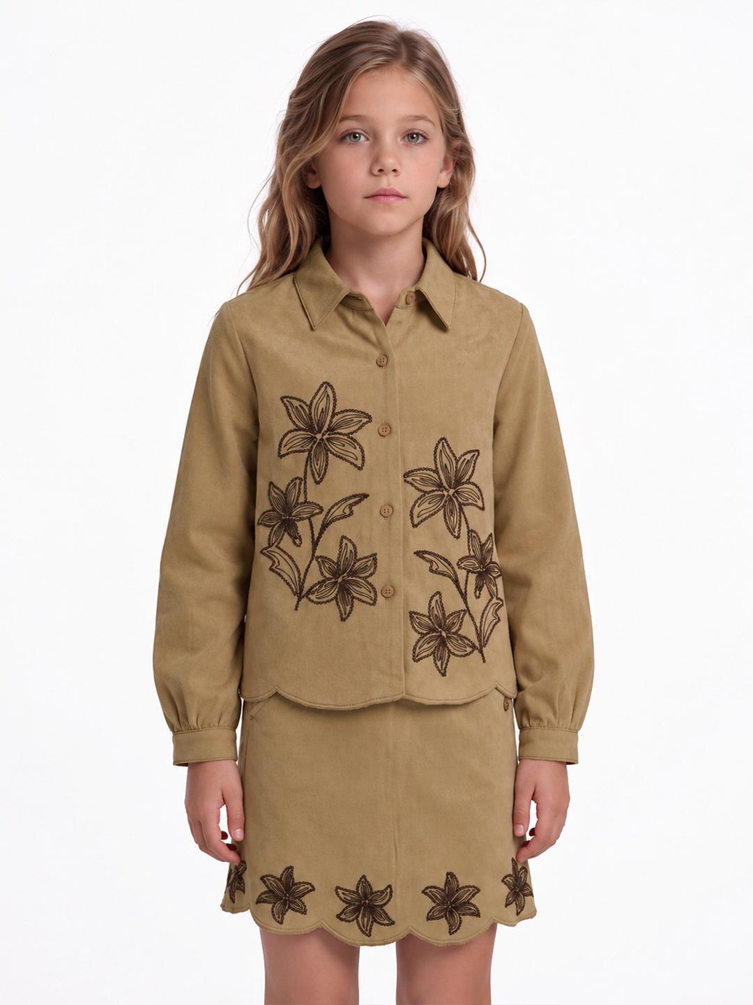 Elle Girls Mustard Floral Regular Fit Shirt