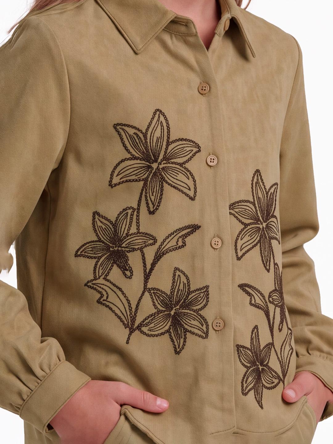 Elle Girls Mustard Floral Regular Fit Shirt