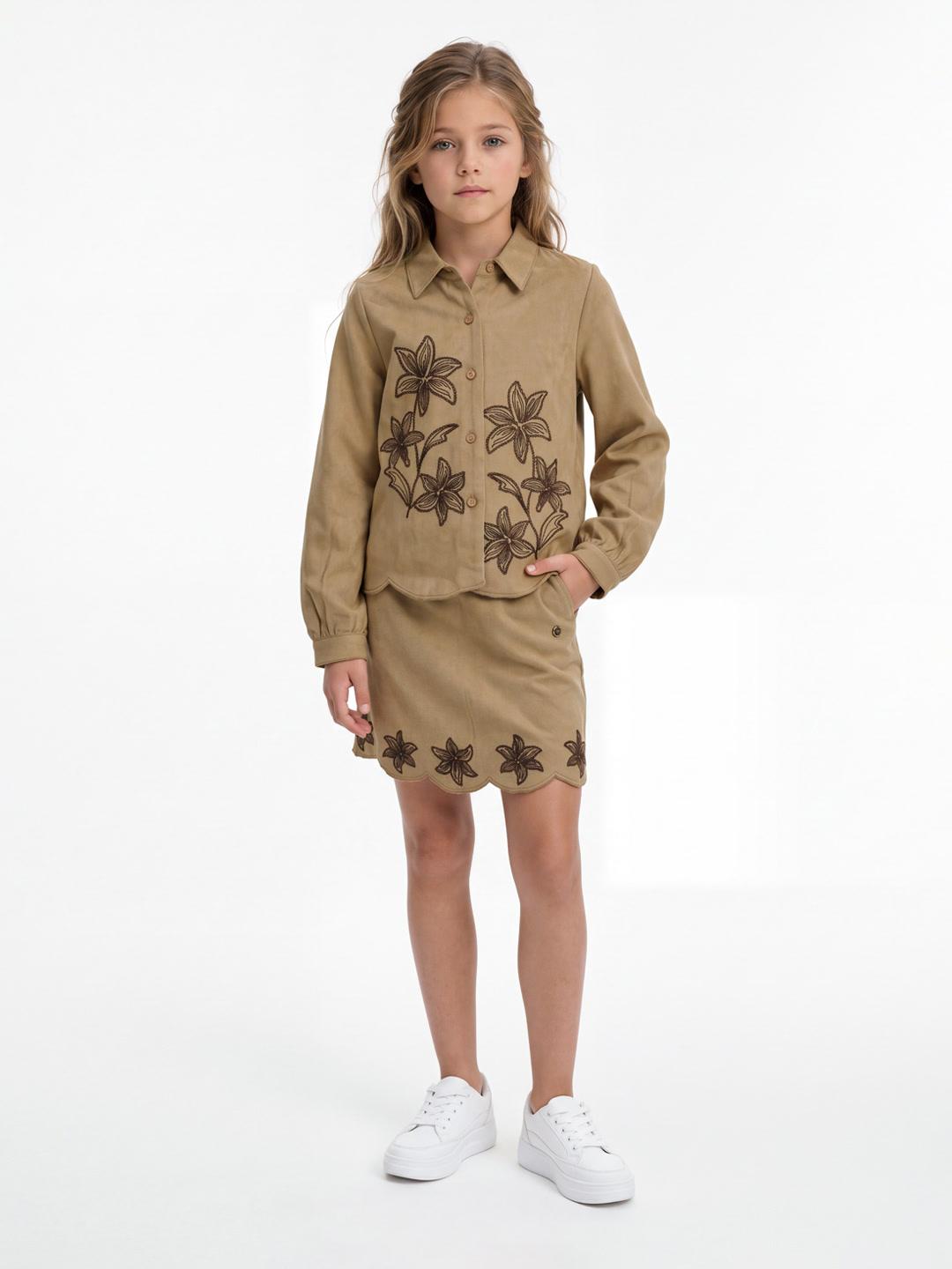 Elle Girls Mustard Floral Regular Fit Shirt