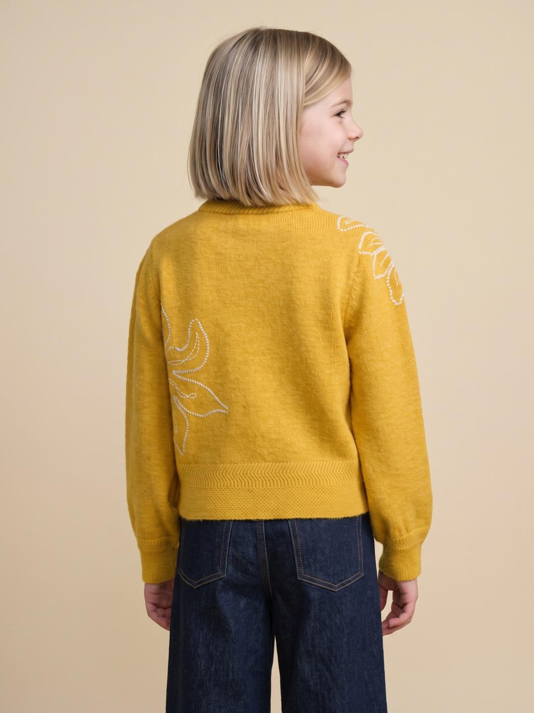 Elle Girls Yellow Regular Fit Embroidered Sweater