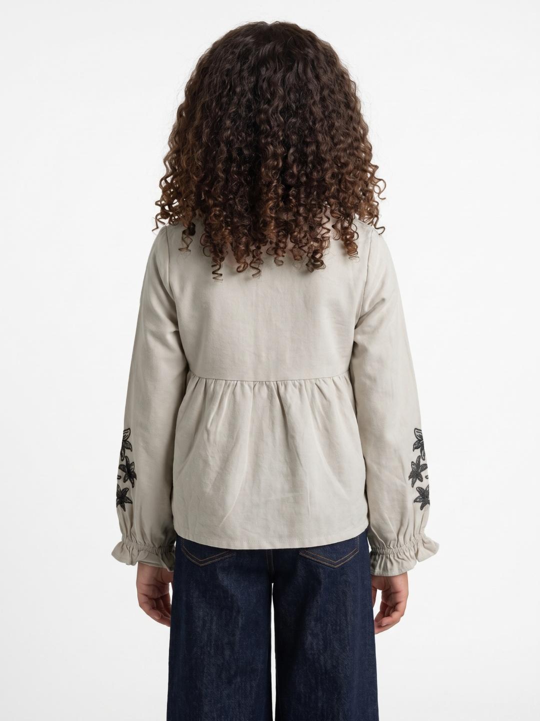 Elle Girls Beige Flare Fit Embroidered Top