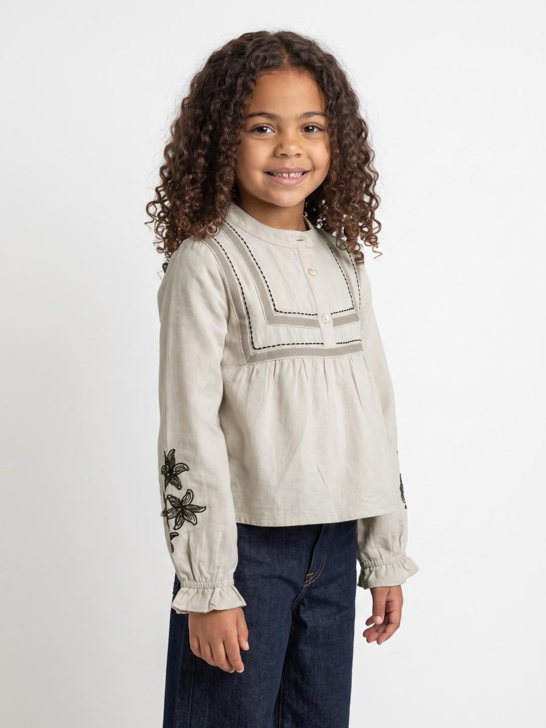 Elle Girls Beige Flare Fit Embroidered Top