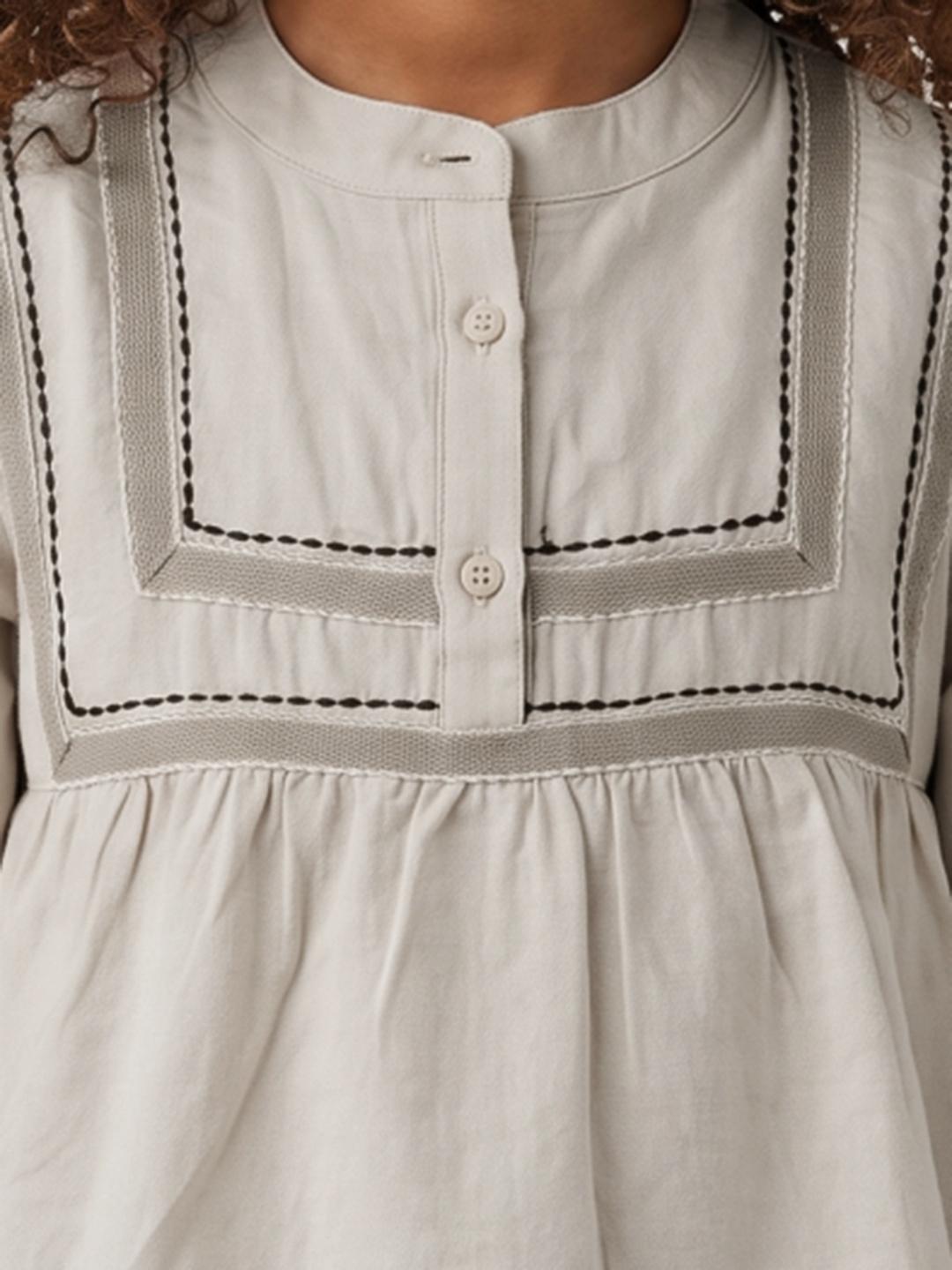 Elle Girls Beige Flare Fit Embroidered Top