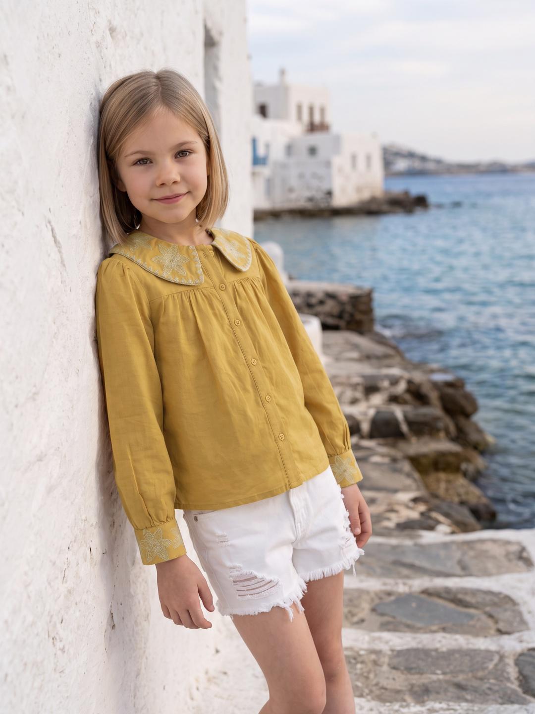 Elle Girls Yellow Flared Fit Solid Pure Cotton Top