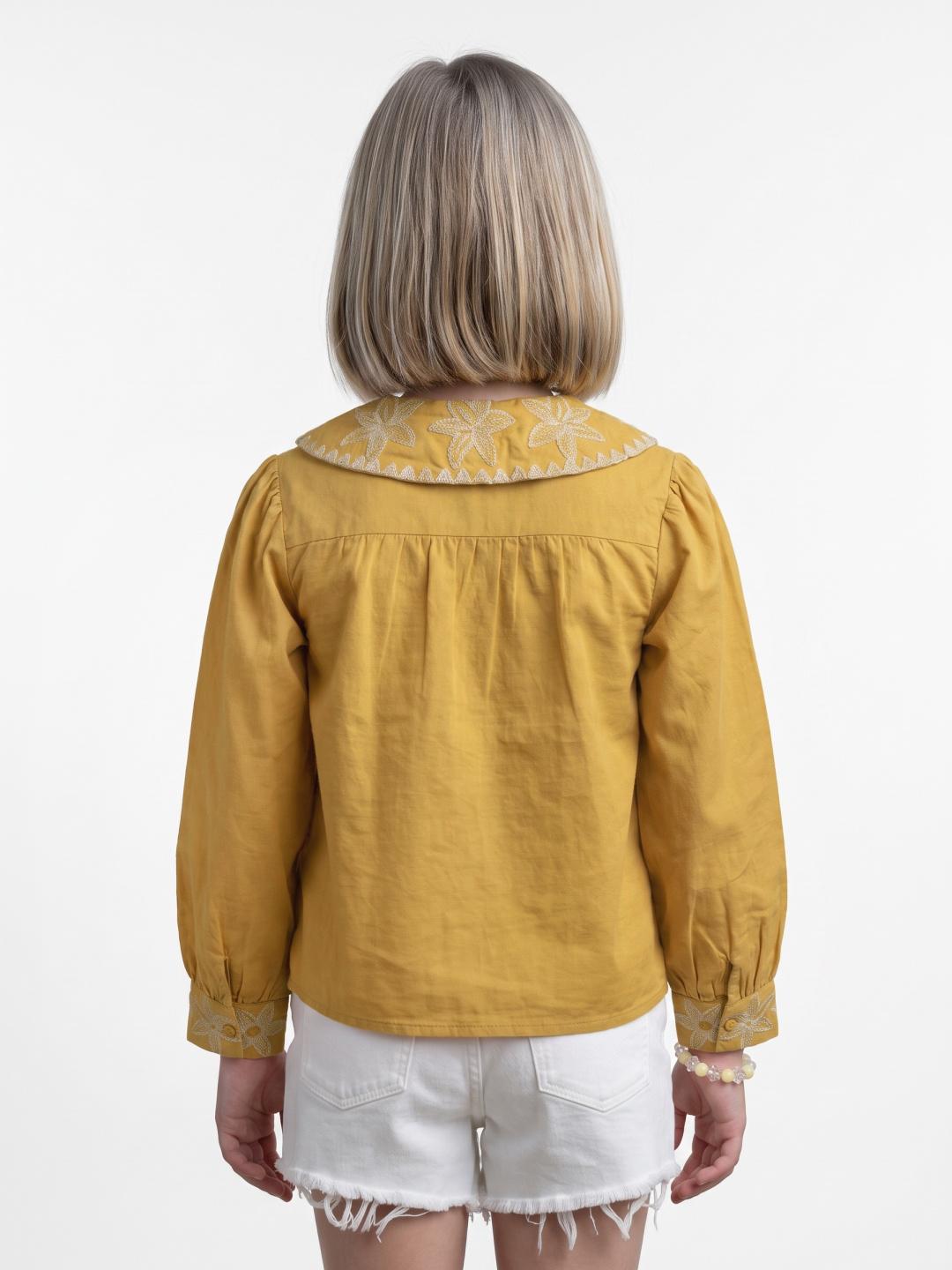 Elle Girls Yellow Flared Fit Solid Pure Cotton Top