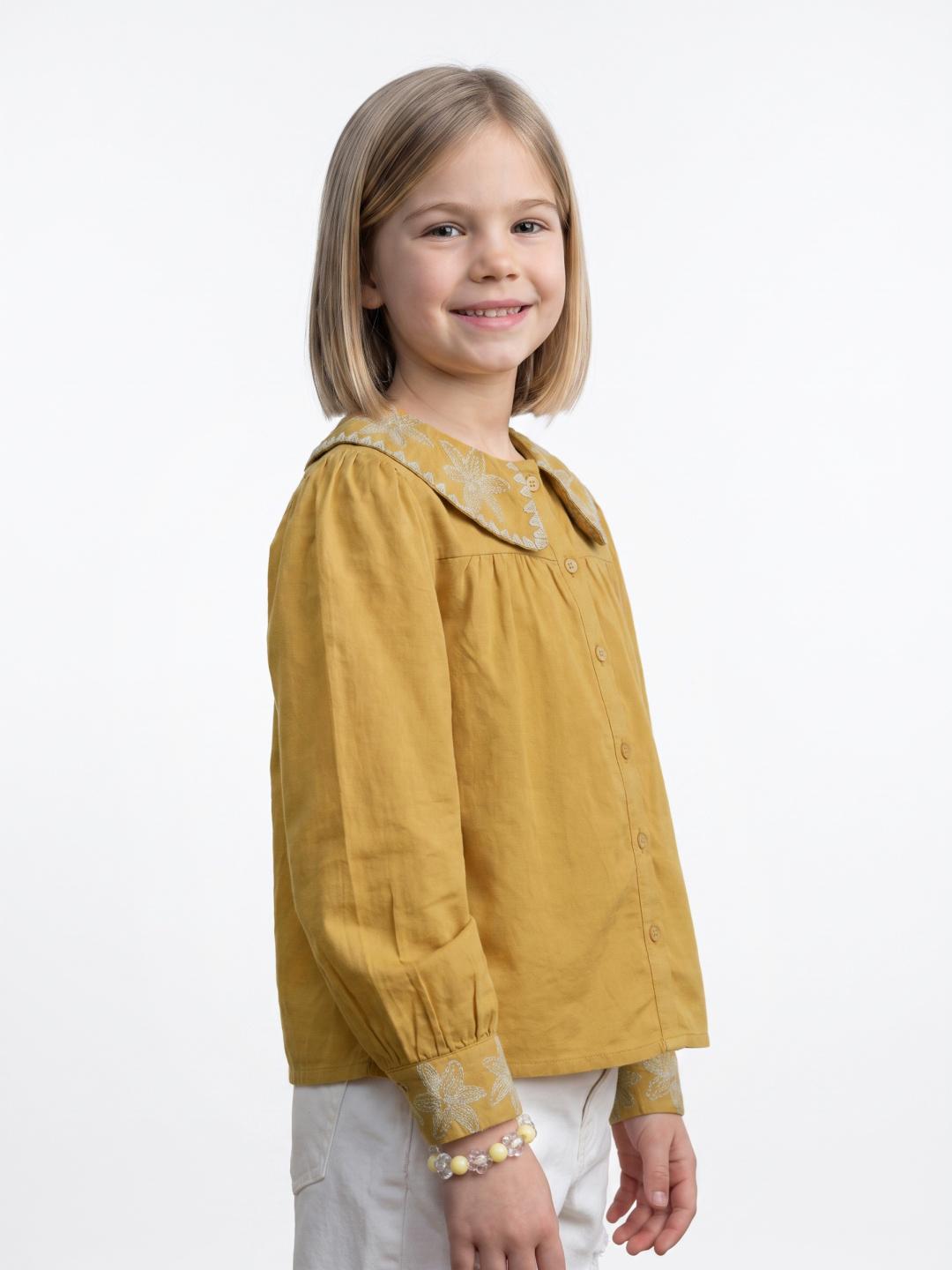 Elle Girls Yellow Flared Fit Solid Pure Cotton Top