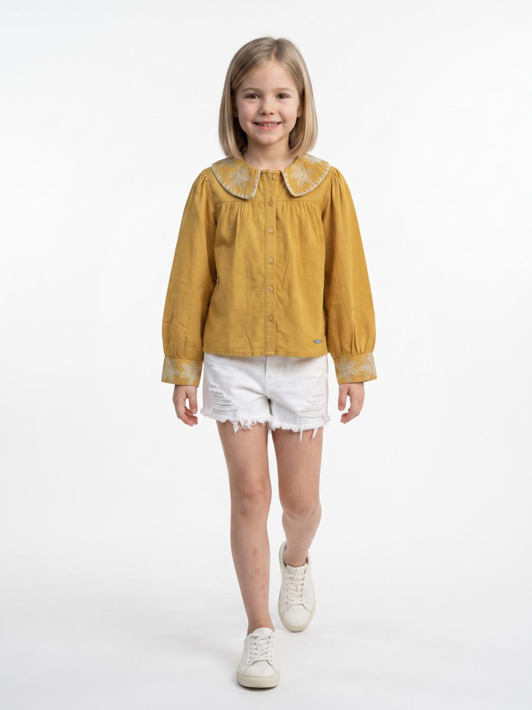 Elle Girls Yellow Flared Fit Solid Pure Cotton Top