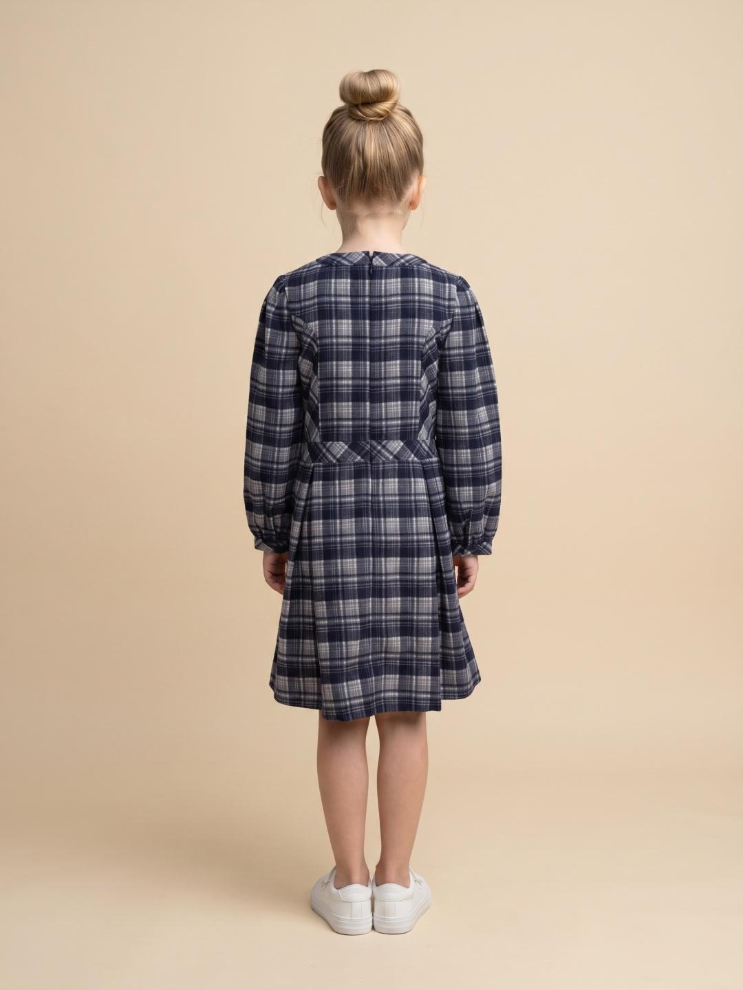 Elle Girls Dark Navy Fit & Flare Checked Dress