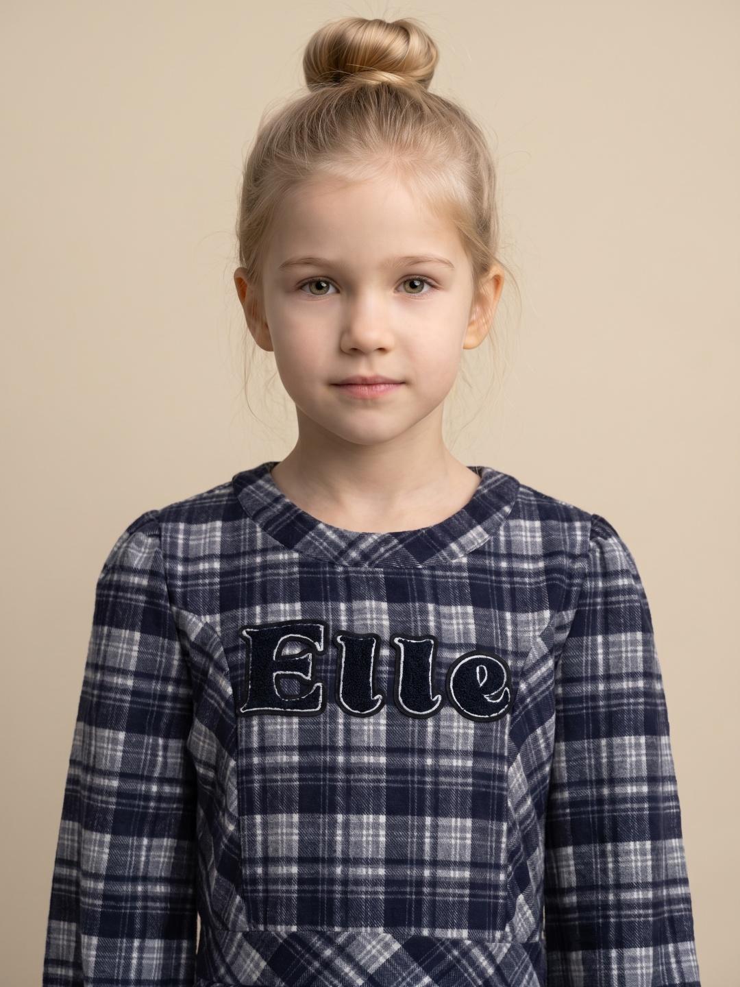 Elle Girls Dark Navy Fit & Flare Checked Dress