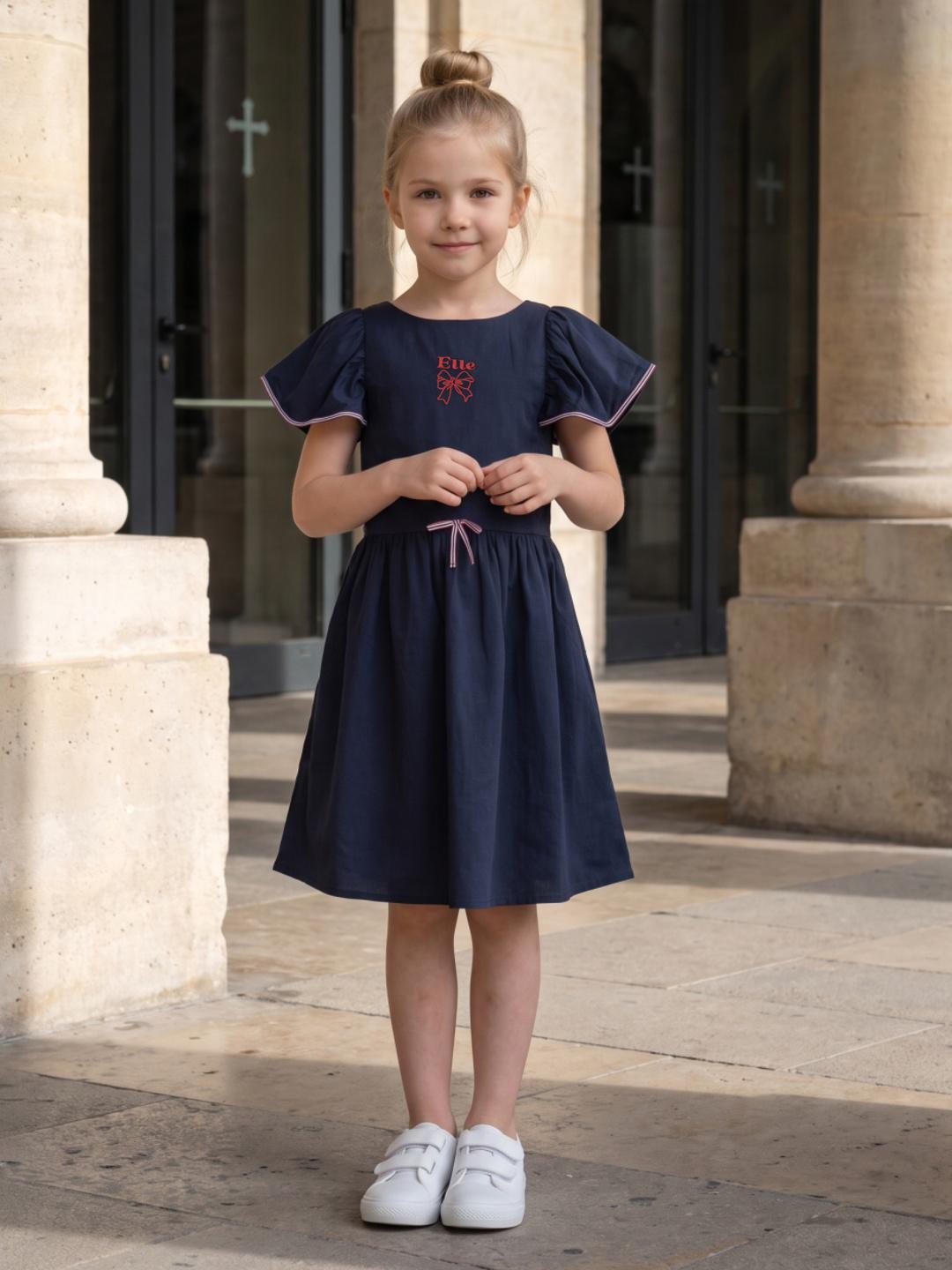 Elle Girls Blue Fit & Flared Solid Dress