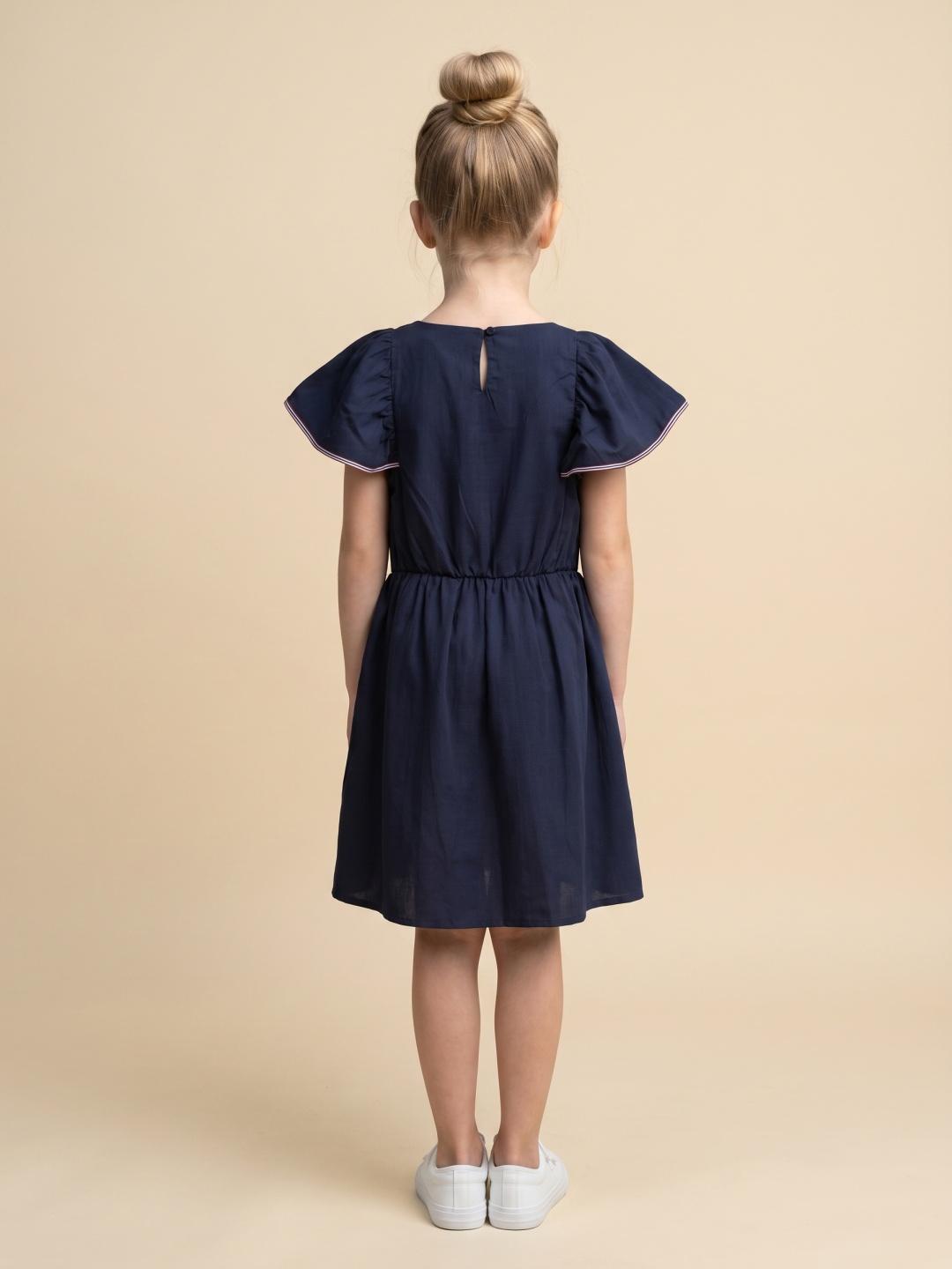 Elle Girls Blue Fit & Flared Solid Dress