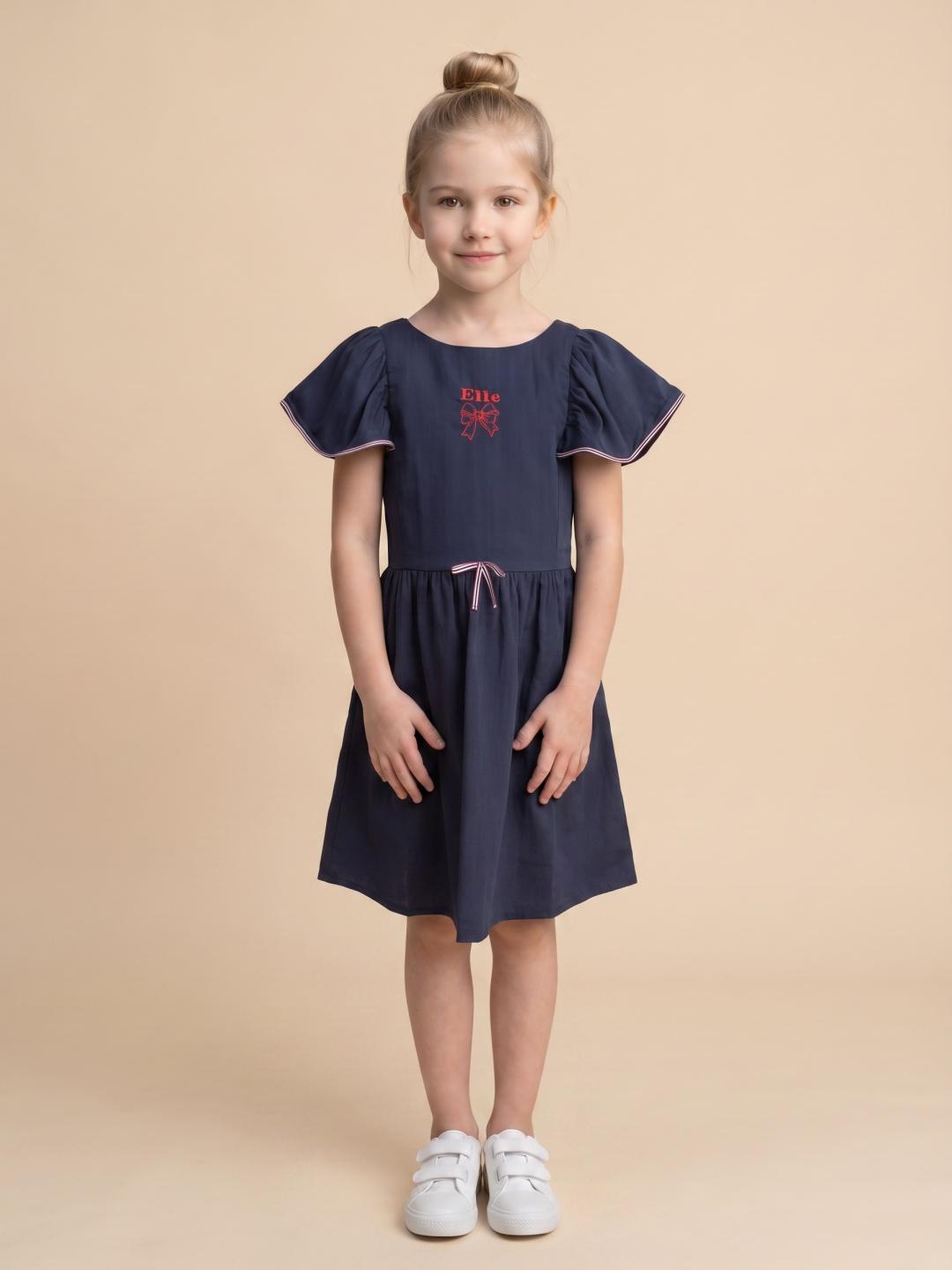 Elle Girls Blue Fit & Flared Solid Dress