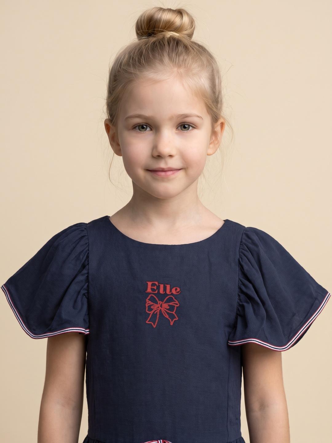 Elle Girls Blue Fit & Flared Solid Dress