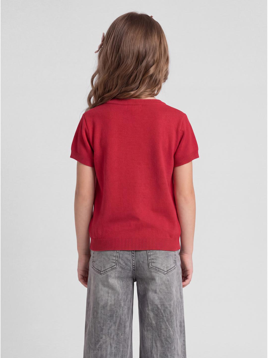 Elle Girls Red Jacquard Cotton Regular Fit Sweater
