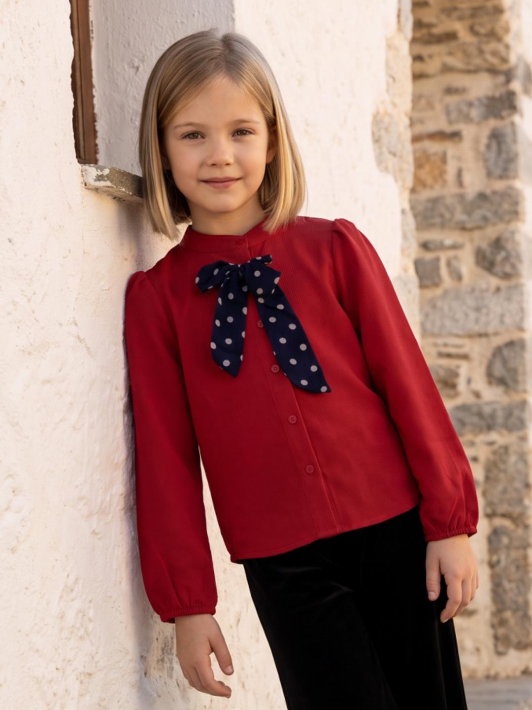 Elle Girls Red Loose Fit Solid Top