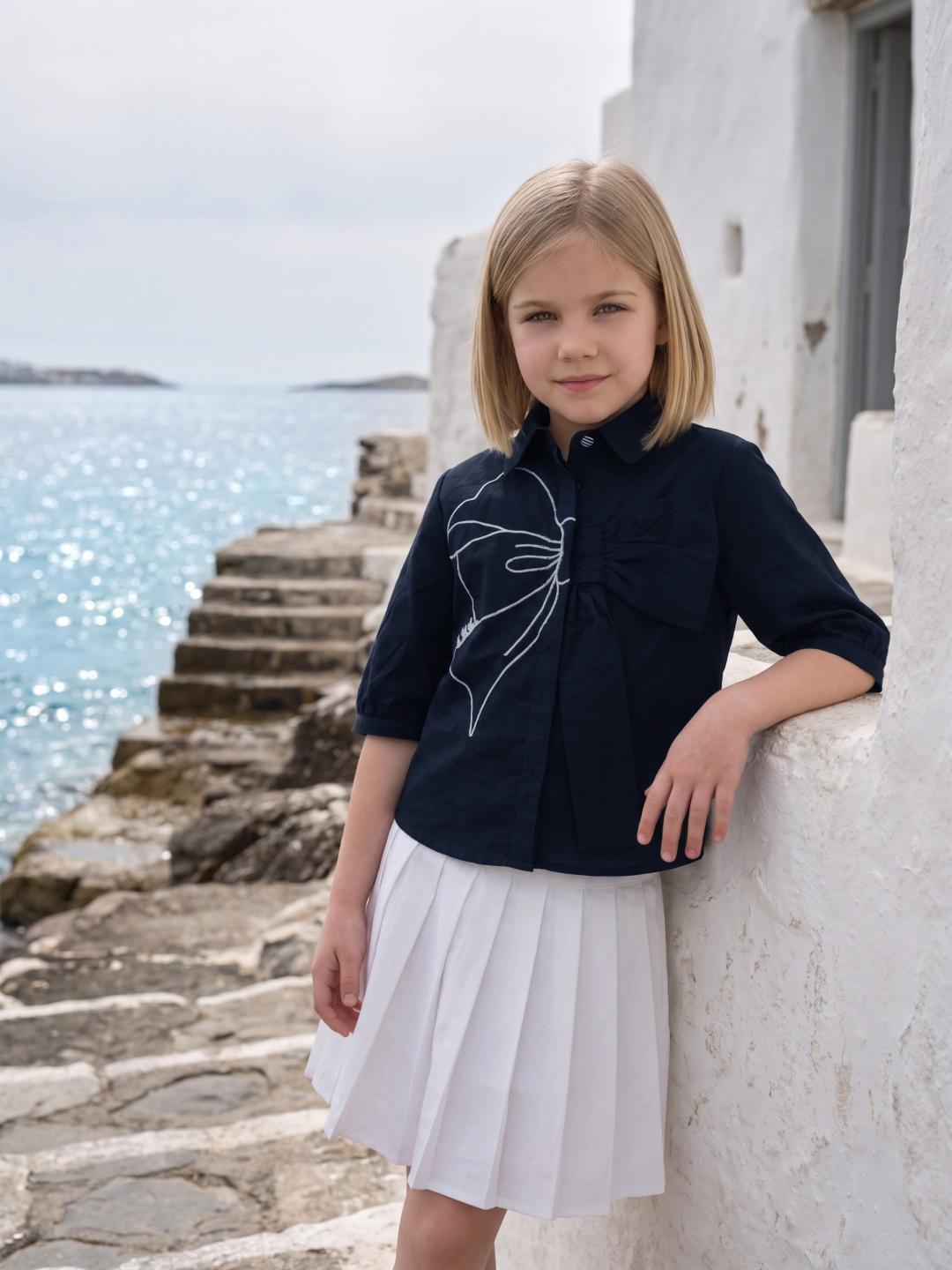 Elle Girls Navy Blue Loose Fit Solid Shirt