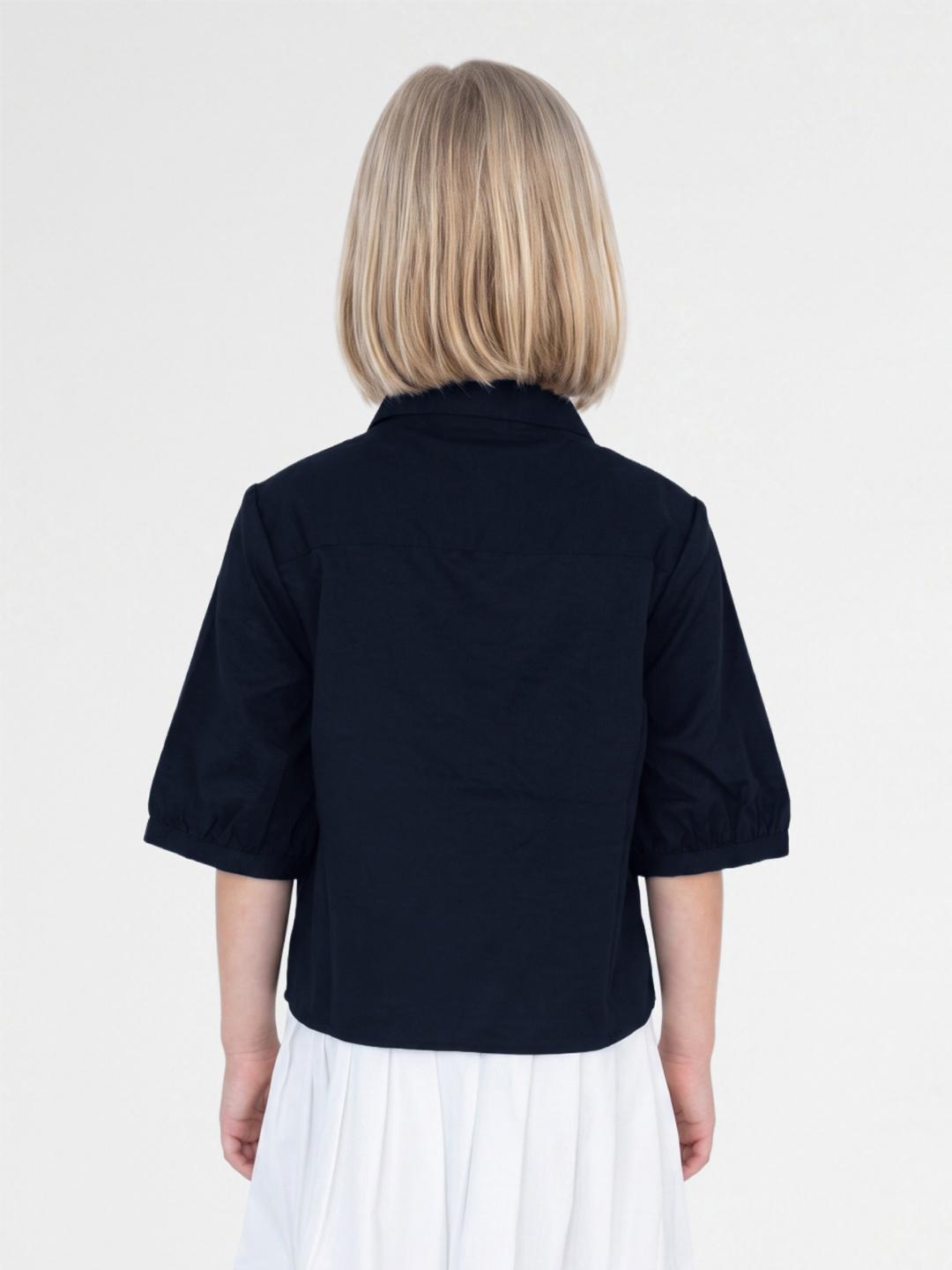 Elle Girls Navy Blue Loose Fit Solid Shirt