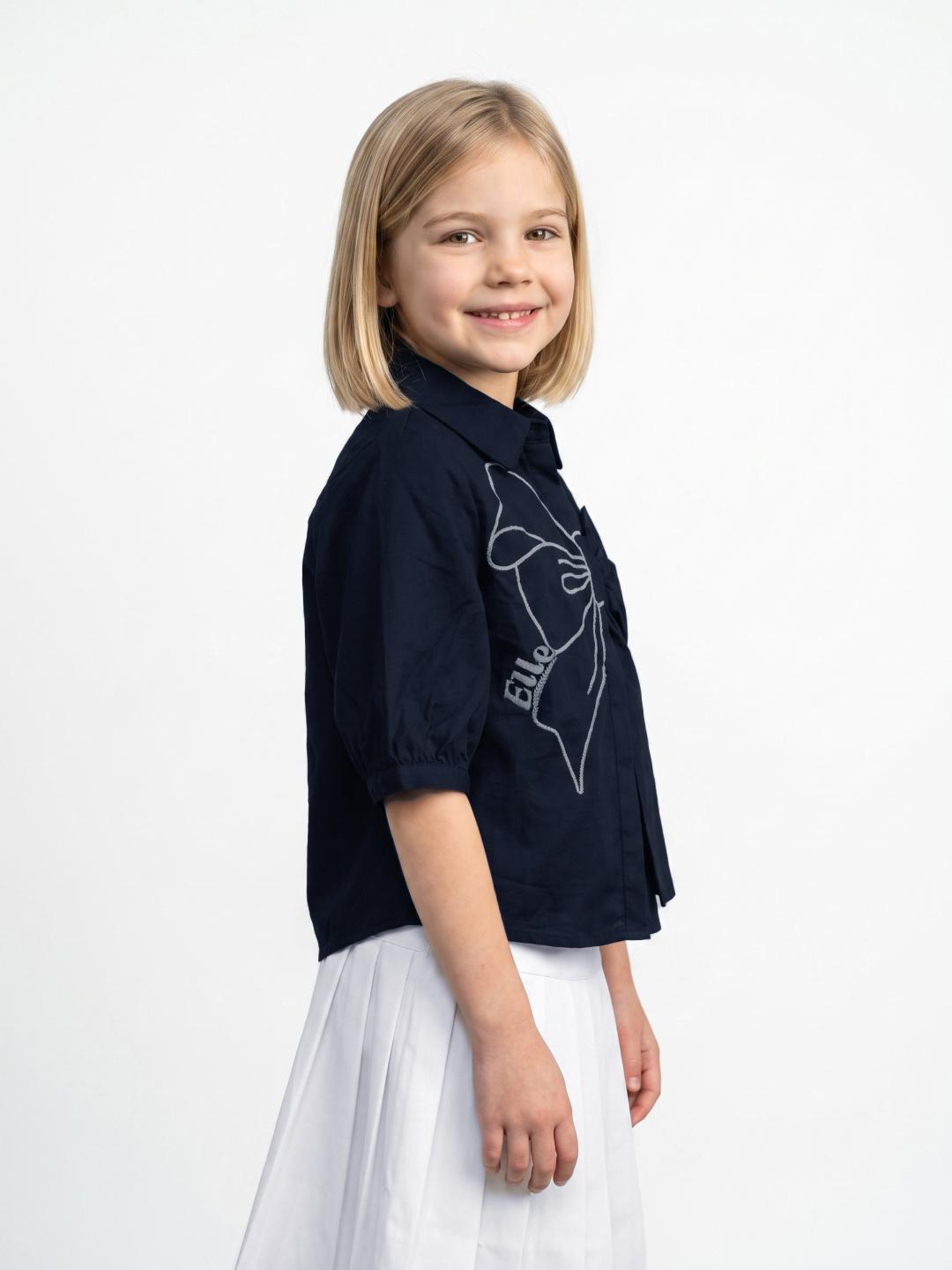 Elle Girls Navy Blue Loose Fit Solid Shirt