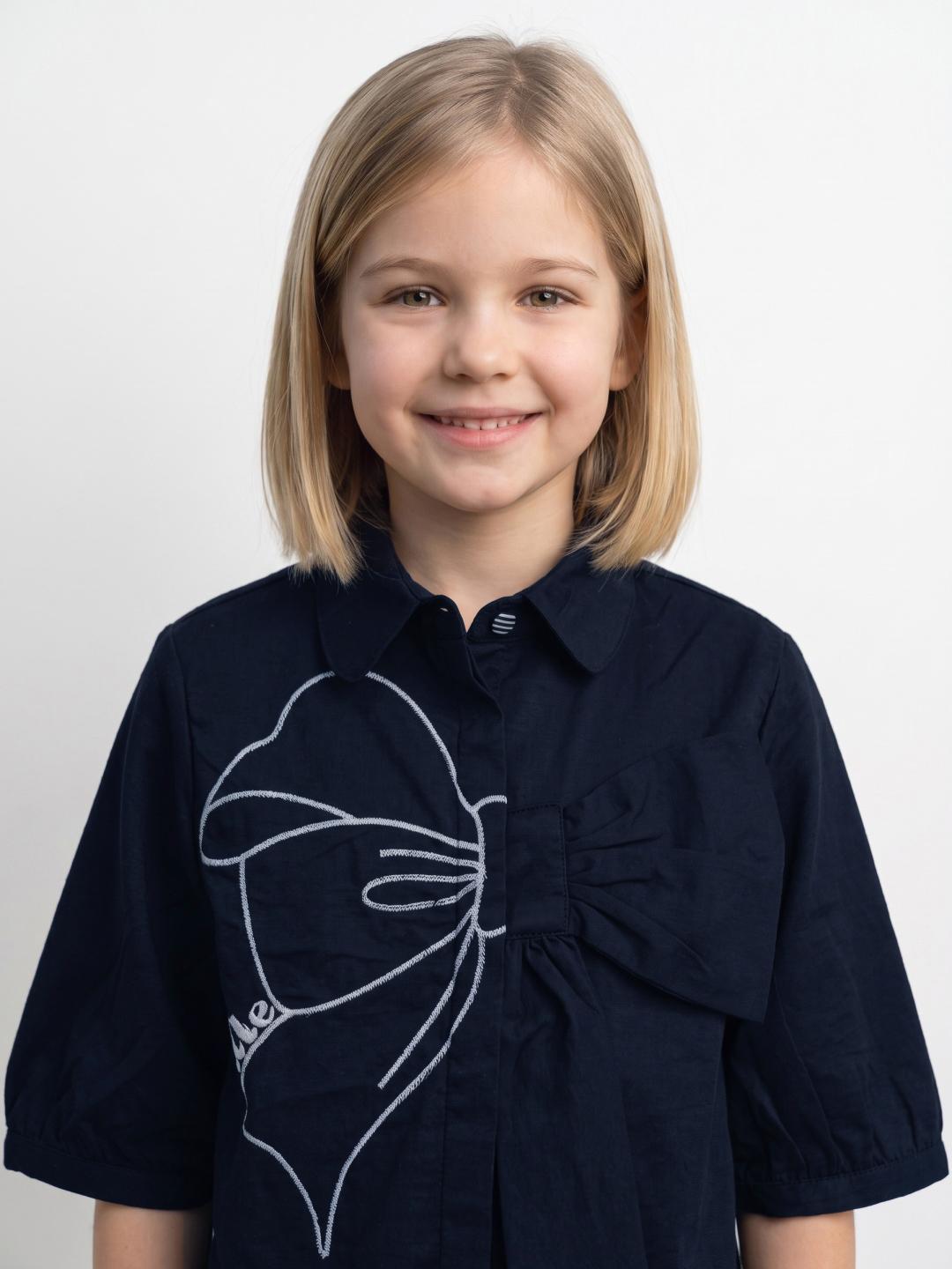 Elle Girls Navy Blue Loose Fit Solid Shirt